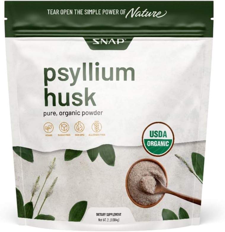 스냅은 Psyllium Husk USDA 유기 분말, 건강한 Gut, Cleanse 소화 체계, 보조 소화 건강, 비 GMO, 순수한 유기 분말, 2LB를 보충합니다