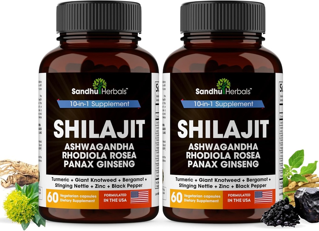 Shilajit Pure Himalayan for Men & Women | Ashwagandha가있는 120 캡슐 | 높은 효능 및 에너지 보충 | Gummies보다 더 나은 흡수 | 여분의 힘과 체력 | 바다 Moss와 결합