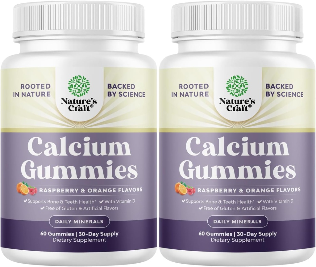 자연 기술 비타민 D3와 높은 흡수 칼슘 Gummies - 성인을위한 맛있는 칼슘 Gummies - 뼈 건강과 면역 지원 젤라틴 무료 60ct (2 팩)