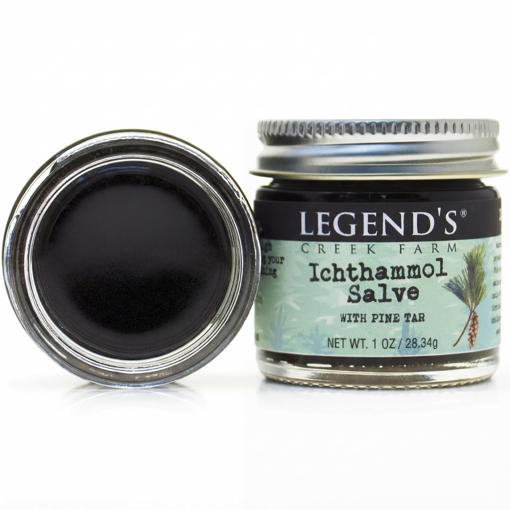 Legend's Creek Farm Herbal Salve - 20 % Ichthammol Drawing Salve와 치유 연고 - Stings, & Splinters를위한 천연 발름 - 1 온스 - 미국 (Ichthammol Pine Tar)