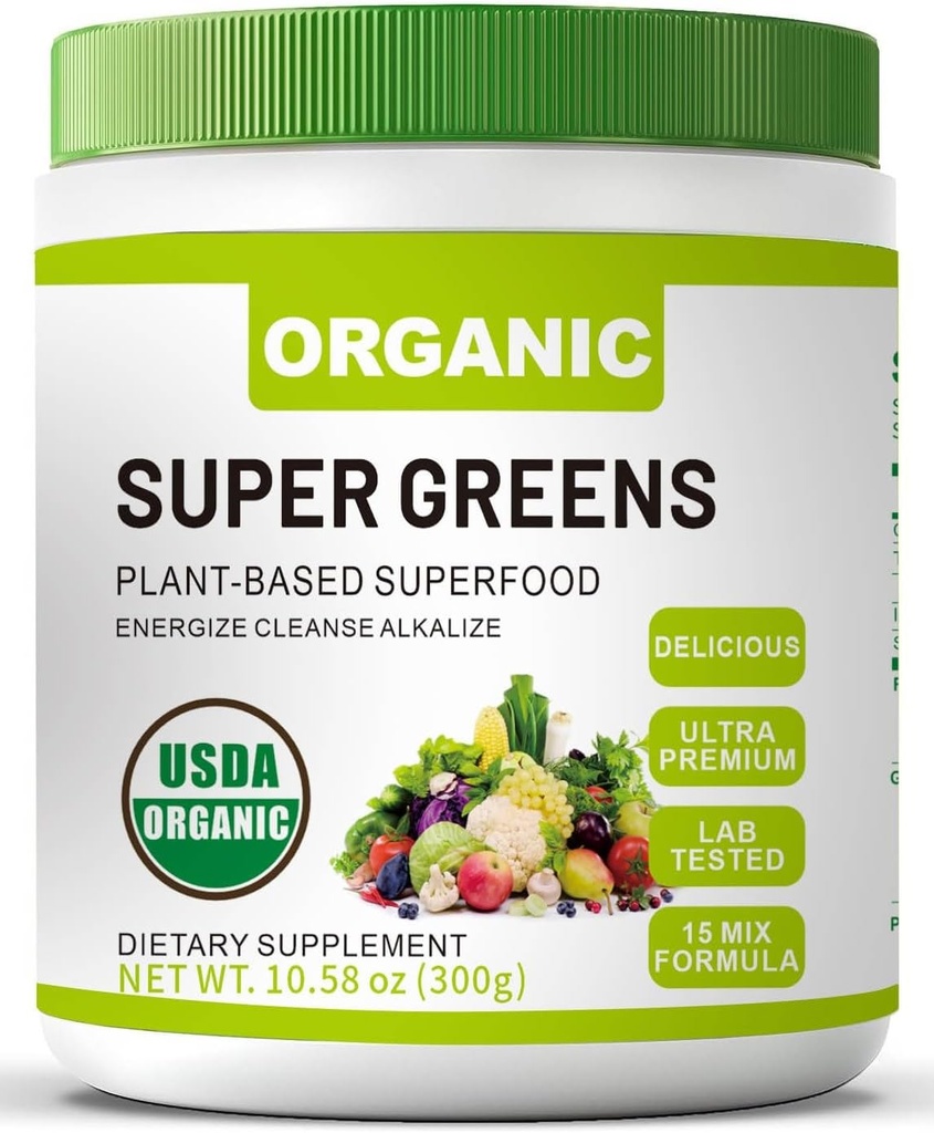 Gut 건강을 위한 Spirulina & Chlorella를 가진 유기 최고 녹색 Superfood 분말은, 면역성, 소화성 건강, 자연적인 에너지, Probiotic, 산화 방지제, 소화 효소, (300grs)를 지원합니다