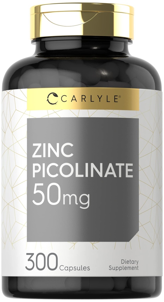 Carlyle 아연 Picolinate 50mg | 300 캡슐 | 비 GMO 및 글루텐 무료 보충