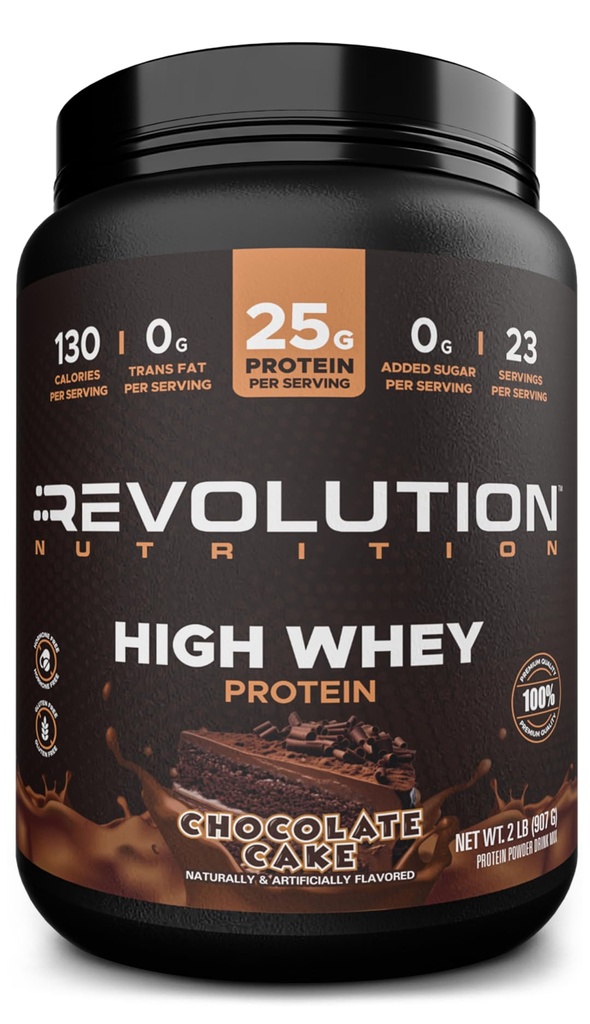 혁명 영양, 높은 Whey, 단백질 분말 2LB, Whey Isolate, 글루텐 무료, 남성 및 여성을위한 Lean 근육 질량, 스쿠 퍼 당 단백질 25g, 908 g, 24 서빙 (콜릿 케이크, 2 파운드)