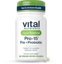 Hyperbiotics Vital Nutrients Pro-15 Prebiotics and Probiotics for Women and Men | 15 Science Backed Strains | 오카시적 변비 지원, Diarrhea, Gas & Bloating | 60 Vegan Time Release Pearls