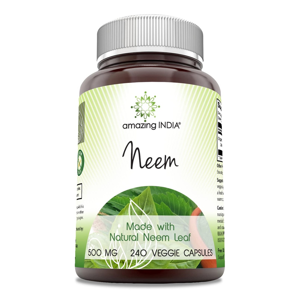 굉장한 인도 Neem (자연적인 Neem 잎으로 만드는) 500 mg Veggie 캡슐 보충교재 | Non-GMO | 글루텐 무료 | 미국에서 만드는 | 채식주의자를 위해 적당한 (240)