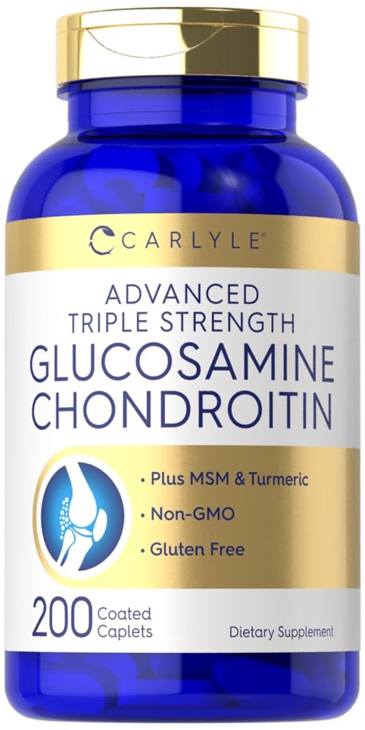 Carlyle Glucosamine Chondroitin MSM Turmeric | 4050 mg | 200 개 | 고급 트리플 강도 보충 | 비 GMO 및 글루텐 무료