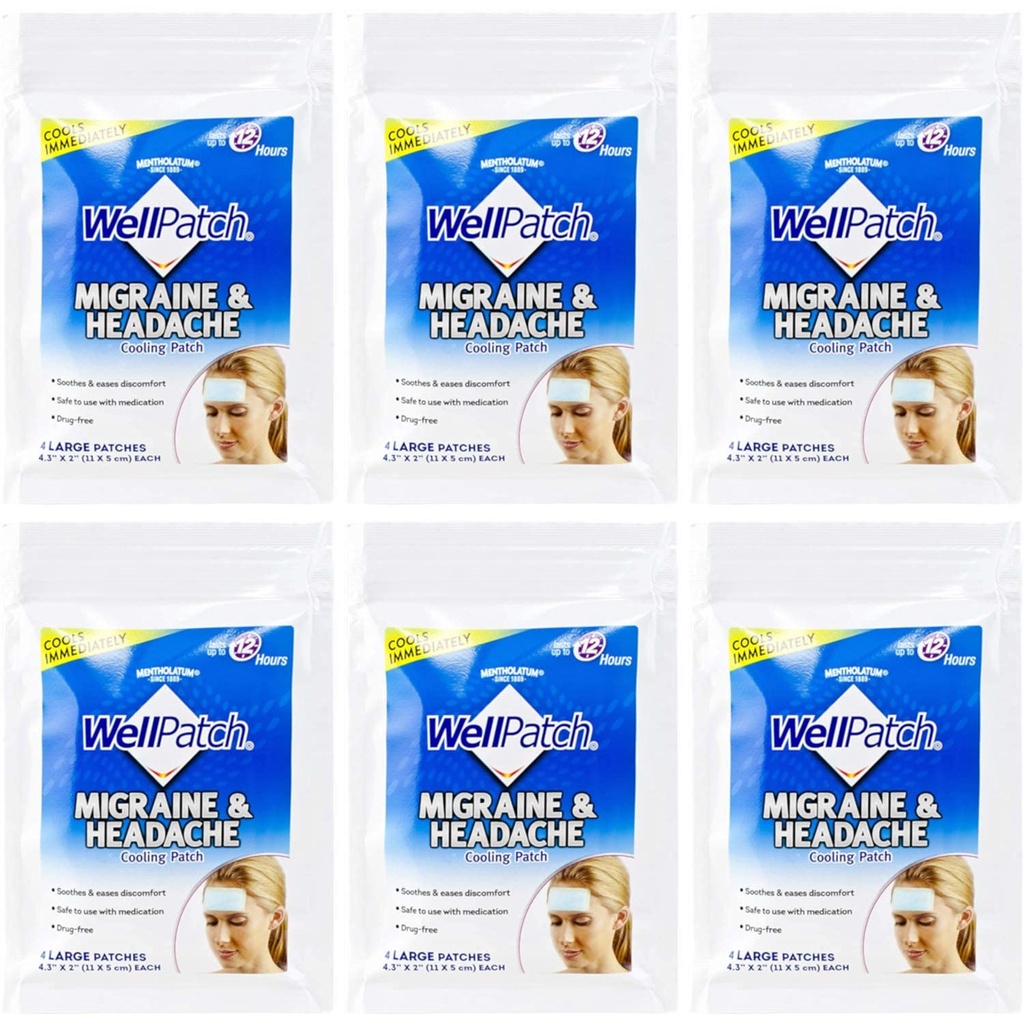 WellPatch 냉각 두통 패드, Migraine 4 패드 팩. (6의 포장) = 24pads