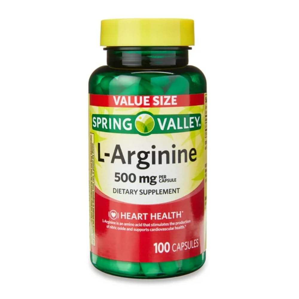 일반적인 봄 밸리 L'Arginine 아미노산 심장 건강 보충교재 캡슐, 500mg의 가치 크기, 100 조사 + 1 소형 알약 콘테이너 (스타일 & 색깔변화)