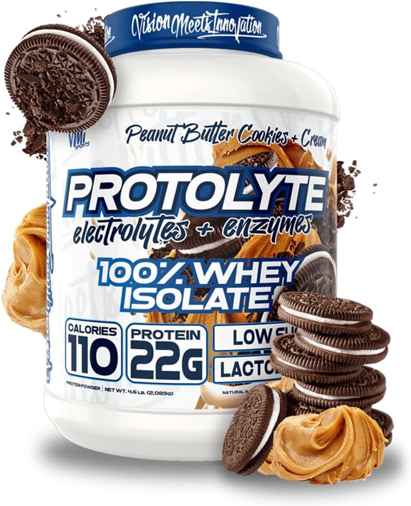 VMI 스포츠 | ProtoLyte Whey Isolate Protein Powder | 체중 감량 및 근육 이익에 낮은 칼로리 호리 | 소화 효소 | 비 GMO (4.6 파운드, 땅콩 버터 쿠키 및 크림)
