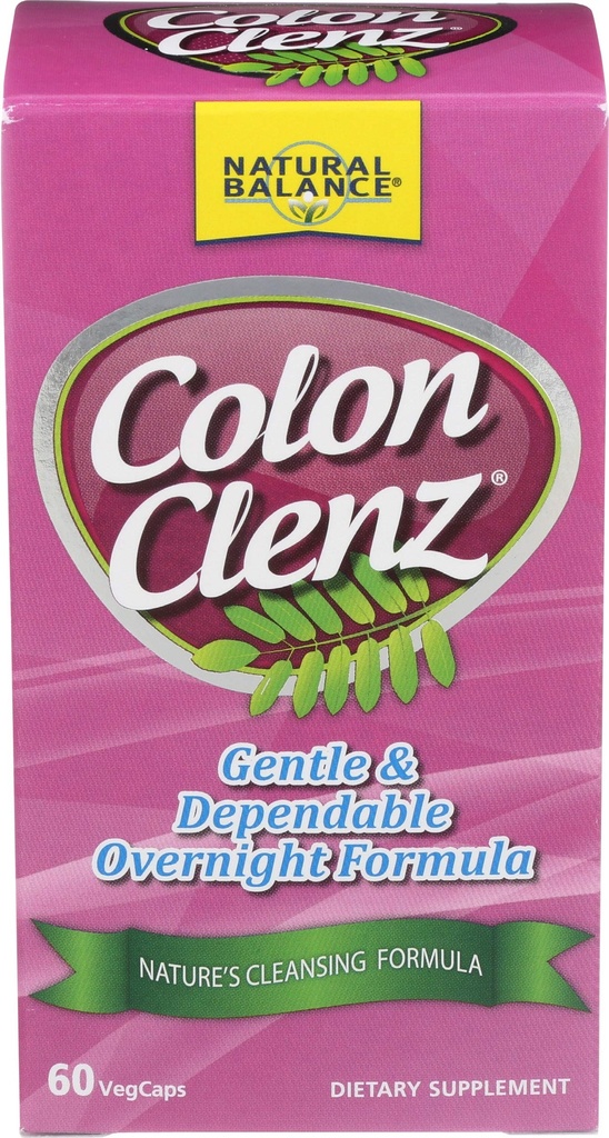 Natural Balance Colon Clenz | Herbal Colon Cleanse, Detox Cleanse 및 Digestive Health Supplement - Gentle 및 Dependable Overnight Formula - 60 일 보증 (60 인분, 60 VegCaps)