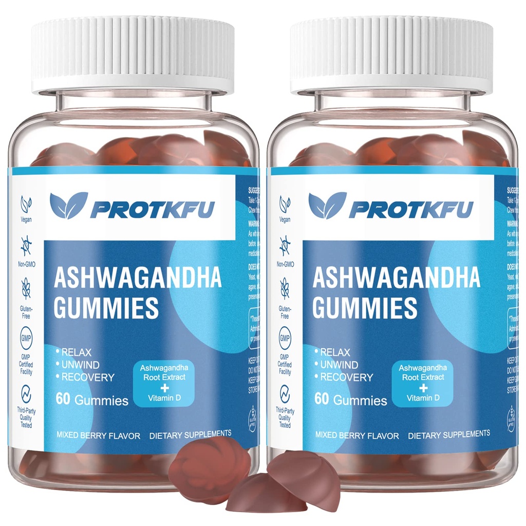 2 팩 Ashwagandha Gummies & 비타민 D3 Gummies 유기 Aswangdha 보충은 수면, 스트레스 완화 및 계류 (비 GMO, 글루텐 프리 및 설탕 무료)를 개선합니다.