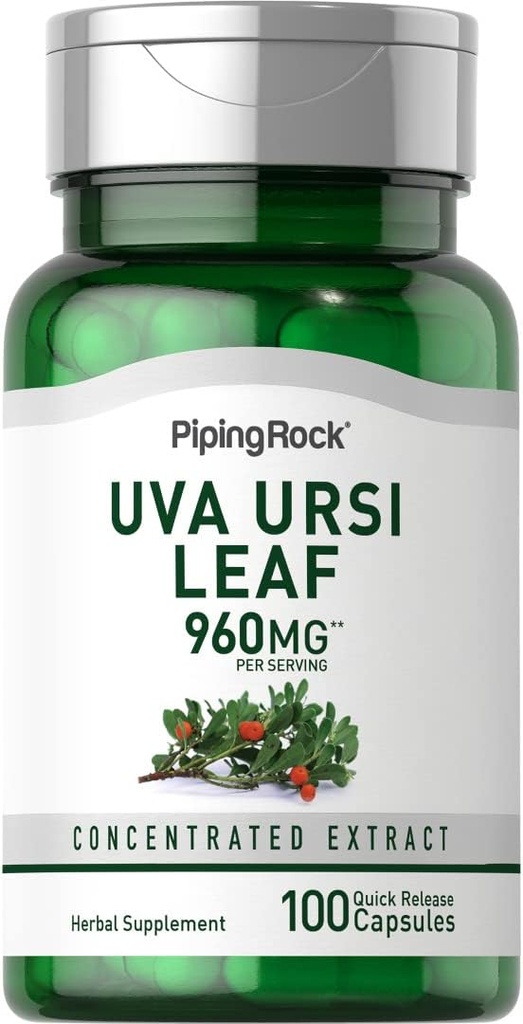 Piping Rock Uva Ursi 캡슐 | 960mg | 100 알약 | 허브 리프 추출물 보충 | Non-GMO, 글루텐 무료