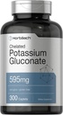 Horbäach Chelated Potassium Gluconate 보충교재 | 595 mg | 300의 모자 | 채식주의자, 비 GMO, 글루텐 무료