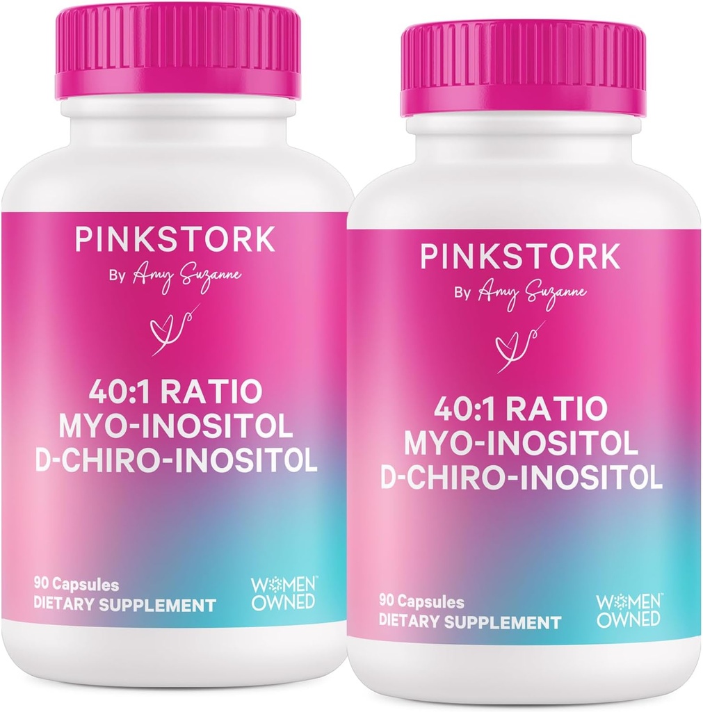 핑크 Stork Myo-Inositol & D-Chiro Inositol 보충교재 - 여성을 위한 Hormonal 균형 - Ovarian 지원 - 40:1 비율 - 여성을 위한 불연성 보충교재 - 180의 캡슐, 2 달 공급