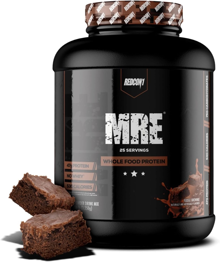 REDCON1 MRE Protein Powder, Fudge Brownie - MCT Oil & Whole Food로 만든 식사 교체 단백질 혼합 - 자연 성분이 근육 회복 (25 서빙)에 도움으로 단백질