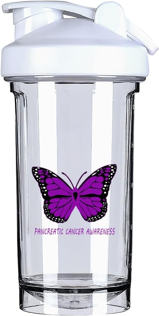 Pancreatic 암 Awareness 18 Ounce 셰이커 병 음료 믹서 누출 방지 전 운동 단백질 쉐이크 식사 보충 쉐이크 병 500ML/18 Oz White&-1&-1