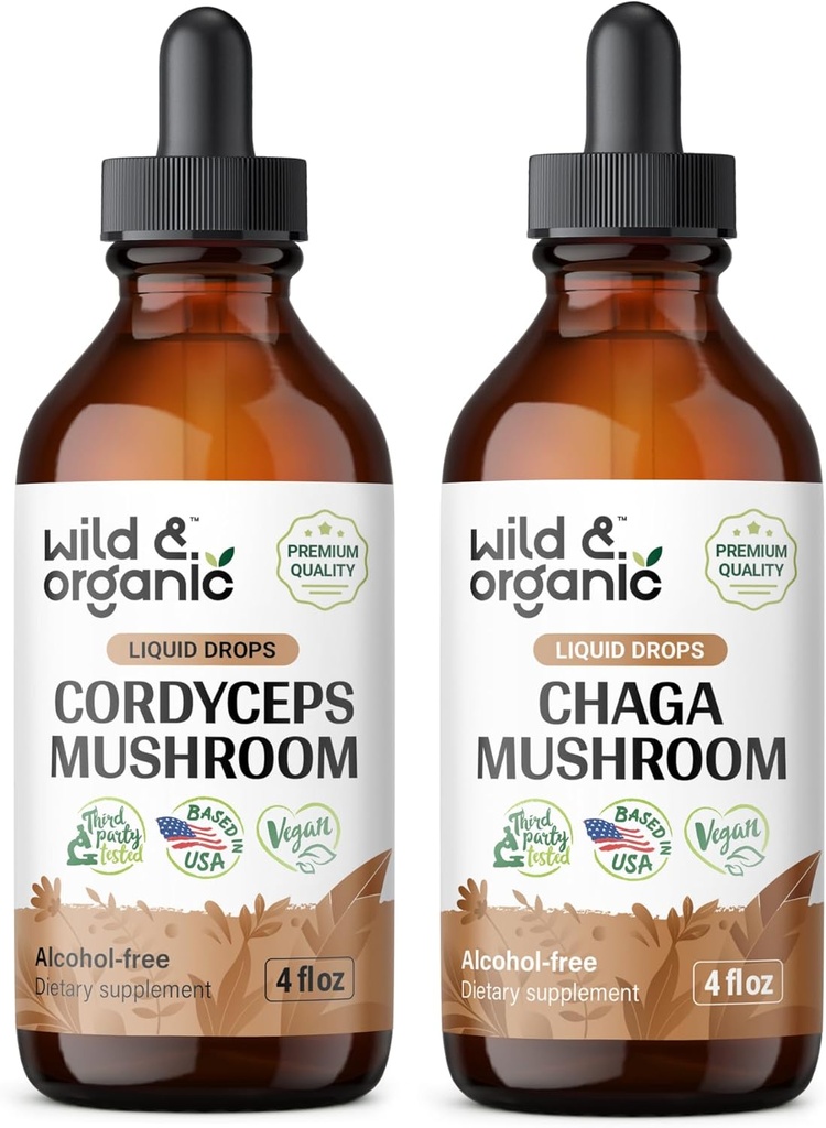 야생 & 유기 Cordyceps Tincture 4 fl oz & Chaga 버섯 Tincture 4 fl oz