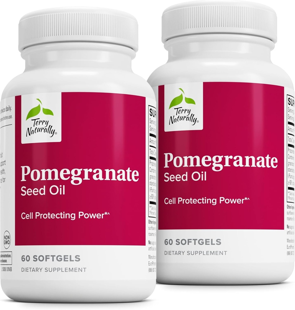 Terry Naturally Pomegranate Seed Oil - 심장 혈관 건강 지원 보조 보충 - Omega-5 및 석류 추출물이있는 초본 비 GMO 보충 - 60 Softgels, 2 팩