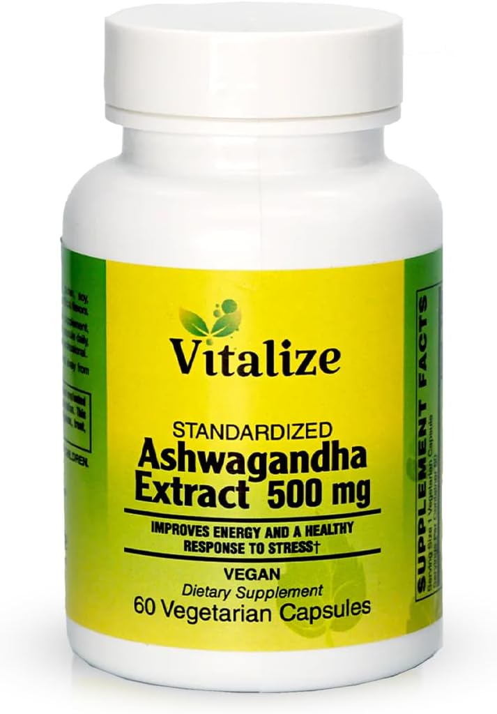 Vitalize - Ashwagandha Extract | 향상된 에너지 | Superb Cortisol Manager | Vegan | Dietary Supplement | 60 Ashwagandha Capsules | Ashwagandha 500mg | Non-GMO | 글루텐 프리