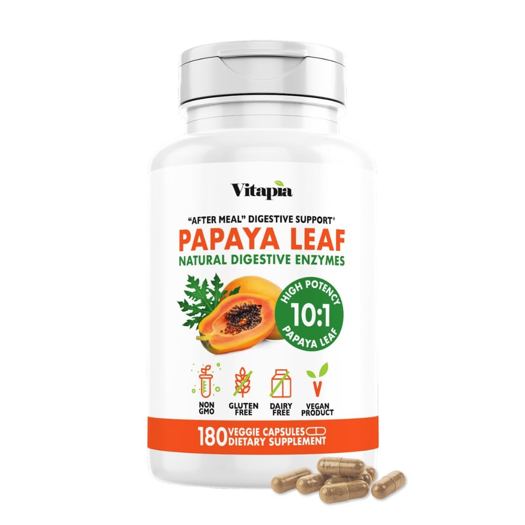 Digestion, Bloating Relief, 남성 및 여성을위한 면역 지원 - 1500mg 유기농 파야 파우더 - 180 Veggie 캡슐 - Non-GMO, Gluten-Free, Vegan-Friendly