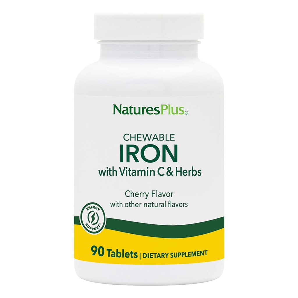 NaturesPlus Chewable Iron, Cherry - 90 Tablets, Pack of 2 - 건강한 혈액 및 자연 에너지 생산 지원 - 비타민 C 및 허브와 높은 순수성 보충 - 180 총 서빙