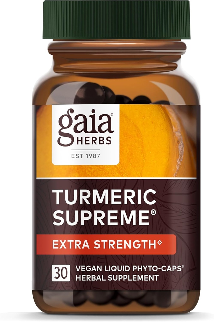 Gaia Herbs Turmeric Supreme Extra Strength - Normal Wear & Tear에서 Occasional Swelling 지원 - Turmeric Curcumin & Black Pepper - 30 Vegan Liquid Phyto-Capsules (최대 30 일 공급)