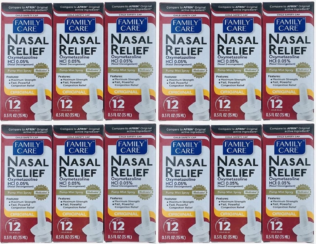 (12 팩) Nasal 기복 살포, 12 시간 펌프 안개 (Oxymetazoline HCL) 0.5 fl oz