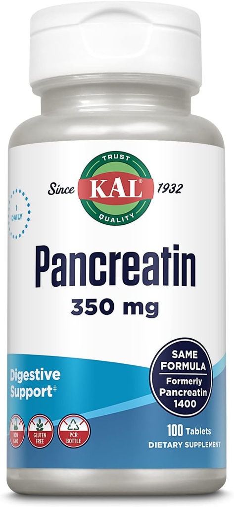 KAL Pancreatin 350mg의 여성과 남자를 위한 소화 효소, 소화 건강 지원을 위한 Pancreatic 효소, 글루텐 자유로운, 비 GMO, 급속한 Disintegration, 60 일 보증, 100개의 서빙, 100개의 정제