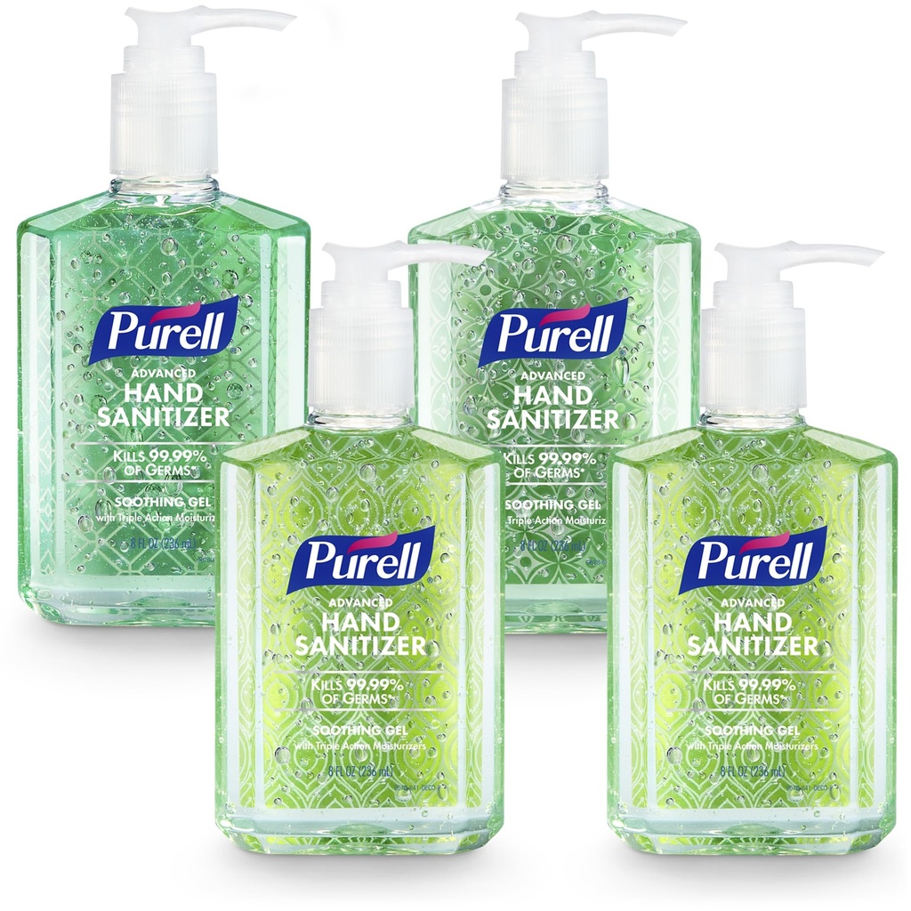 PURELL 진보된 손 소독제 Soothing 젤, 신선한 냄새, 8개의 fl oz 펌프 병 (포장의 4), 9674-06-ECDECO