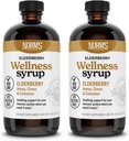 Norm's Farms Wellness Black Elderberry Syrup with Honey, Cinnamon & Cloves - 미국, 자연 면역 지원, 알코올 또는 필러 없음, 글루텐 프리, 비 GMO, 비건, 순수 Elderberry Syrup - 2PK 8 Oz