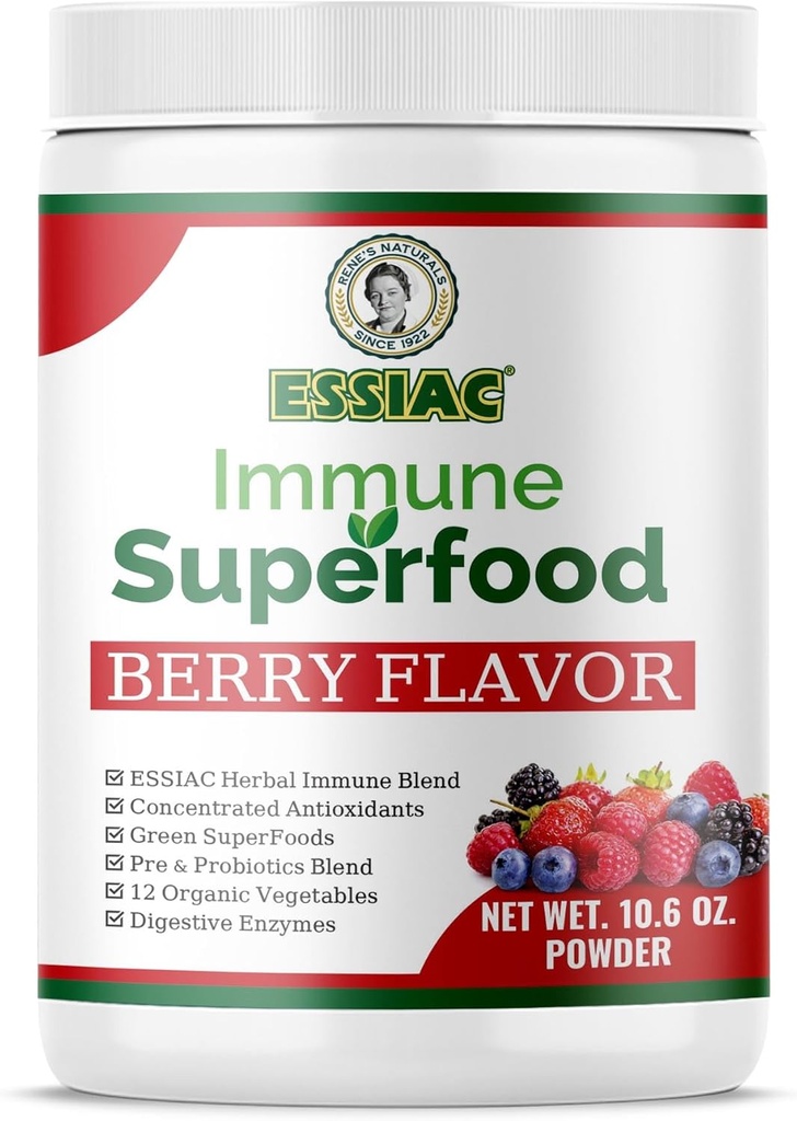 Essiac SuperFood for Immune Support 10.6 oz | 12 유기농 그린, 농축 산화 방지제, 사전 및 프로바이오틱스 | Vegan, Dairy Free, Gluten Free| Non-GMO, 추가 설탕 없음