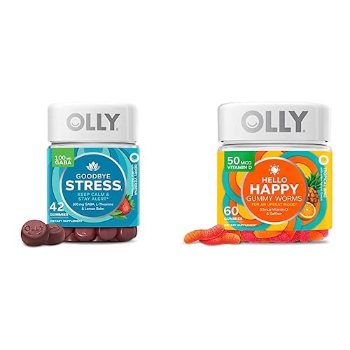 OLLY Goodbye 스트레스와 Hello Happy Gummy 스타터 팩 번들, 유지 Calm, 무드 지원, 42 과 60 조사