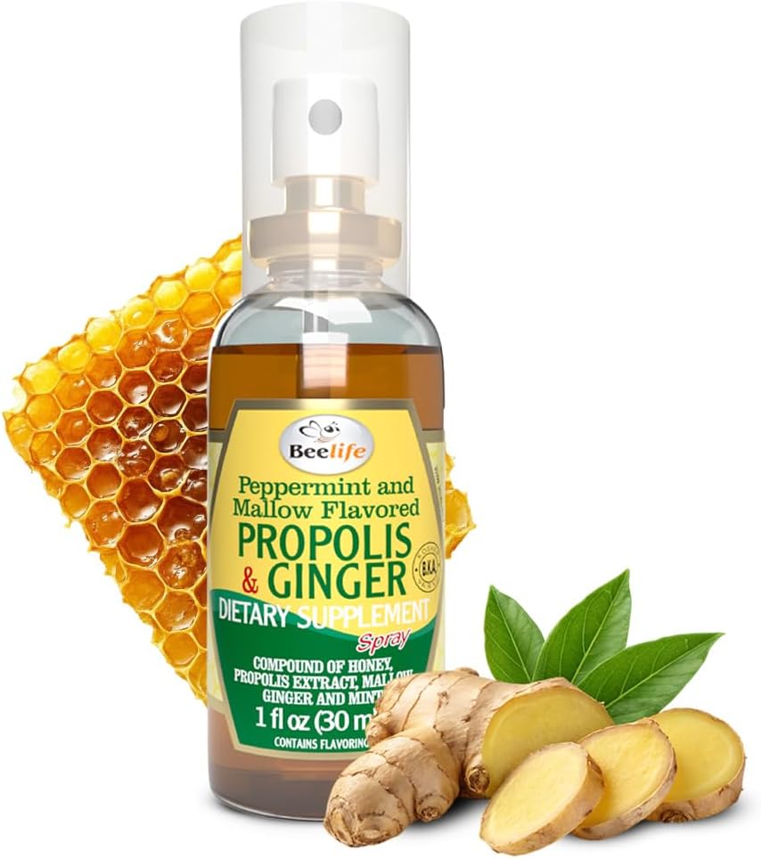 Beelife Propolis 스로트 스프레이 - 소싱 꿀 & 빙거 프로 폴리스 - 자연 면역 지원 & Sore 스로트 구호, 산화 방지제, Flavonoids & Artepillin C, 설탕 없음, 글루텐 - 1 팩, 30ml