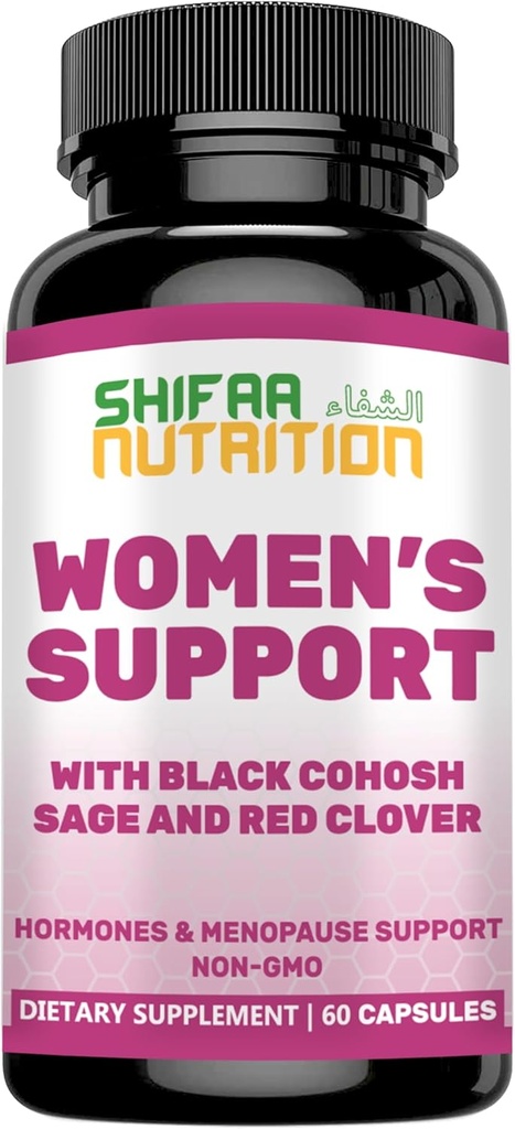 SHIFAA NUTRITION 호르몬 균형 & Menopause 여자, Menopause 구호에 대 한 보충 - 핫 플래시에 대 한 지원, Mood 스윙 w/Black Cohosh & 레드 클로버 Halal 비타민, 30 서빙