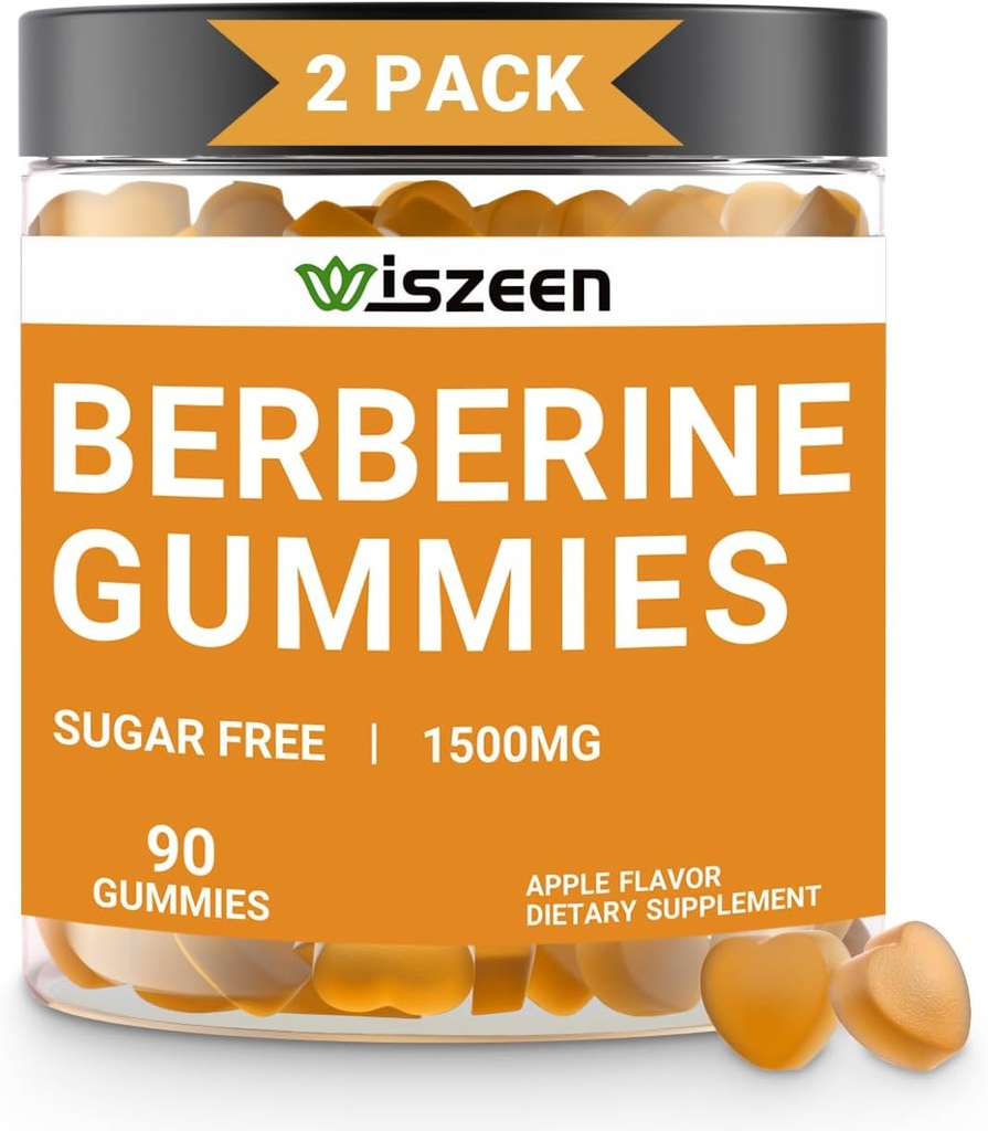2 팩 Berberine Gummies, 설탕 무료 Berberine 보충 1500mg Ceylon Cinnamon, 성인을위한 Berberine Gummy