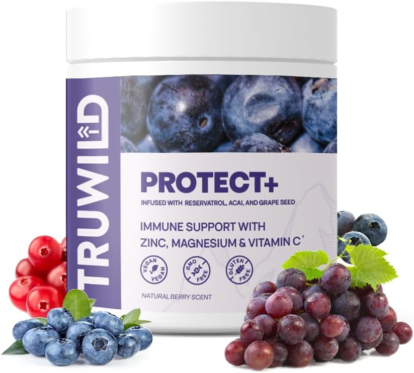 TruWild Protect+ Vegan Immune 지원 & 산화 방지제, 모든 자연적인 비타민 C, 아연, 마그네슘, Resveratrol, Acai, 비 GMO, 글루텐 자유로운 캡슐 보충물 미국에서 만든 cGMP, 30의 서빙