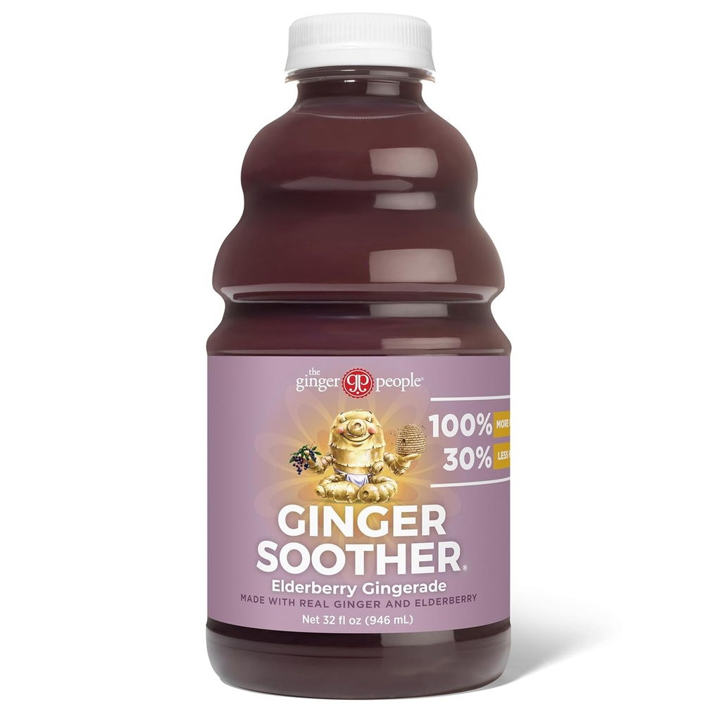 Ginger Soother Elderberry Gingerade - 면역 지원, 30 % 덜 달콤한, 더 Ginger, 진짜 간단한 재료, 뜨거운 또는 감기를 즐길 - 32 Fl Oz 병 (팩 1)