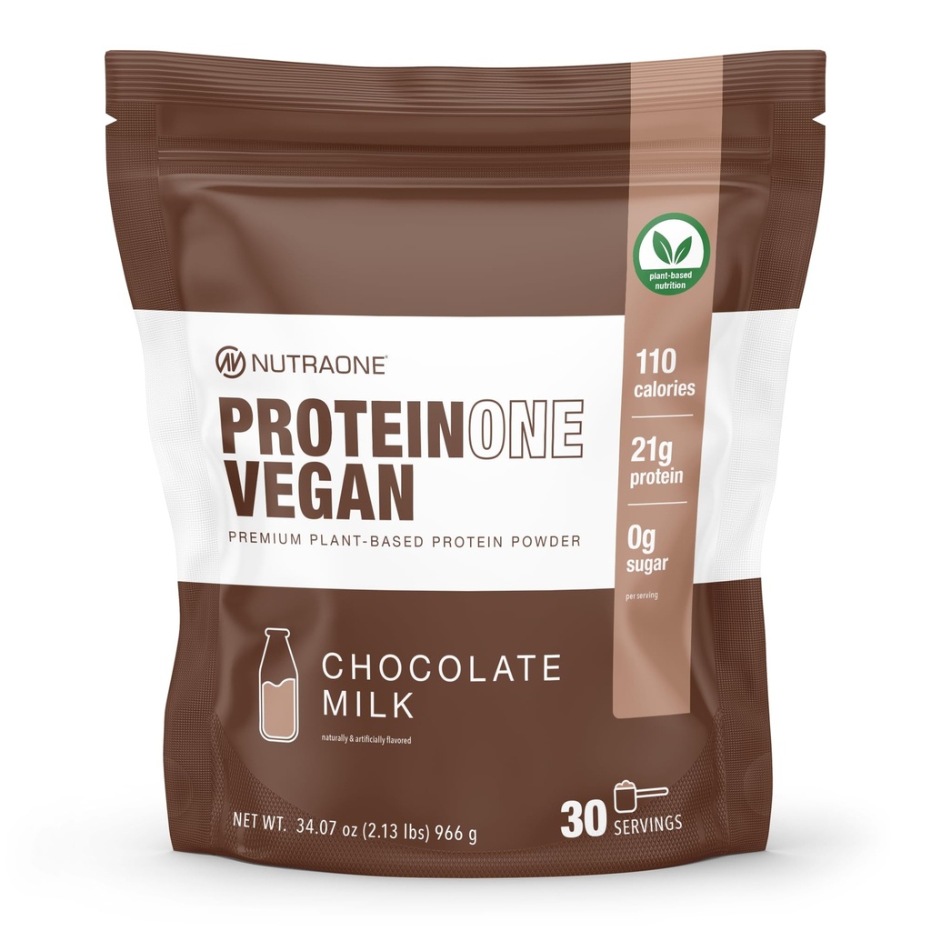 NutraOne ProteinOne Vegan 식물 기반 단백질 분말 Vegan Protein Powder, Dairy-Free, Pea 및 쌀 단백질 (Chocolate Milk)