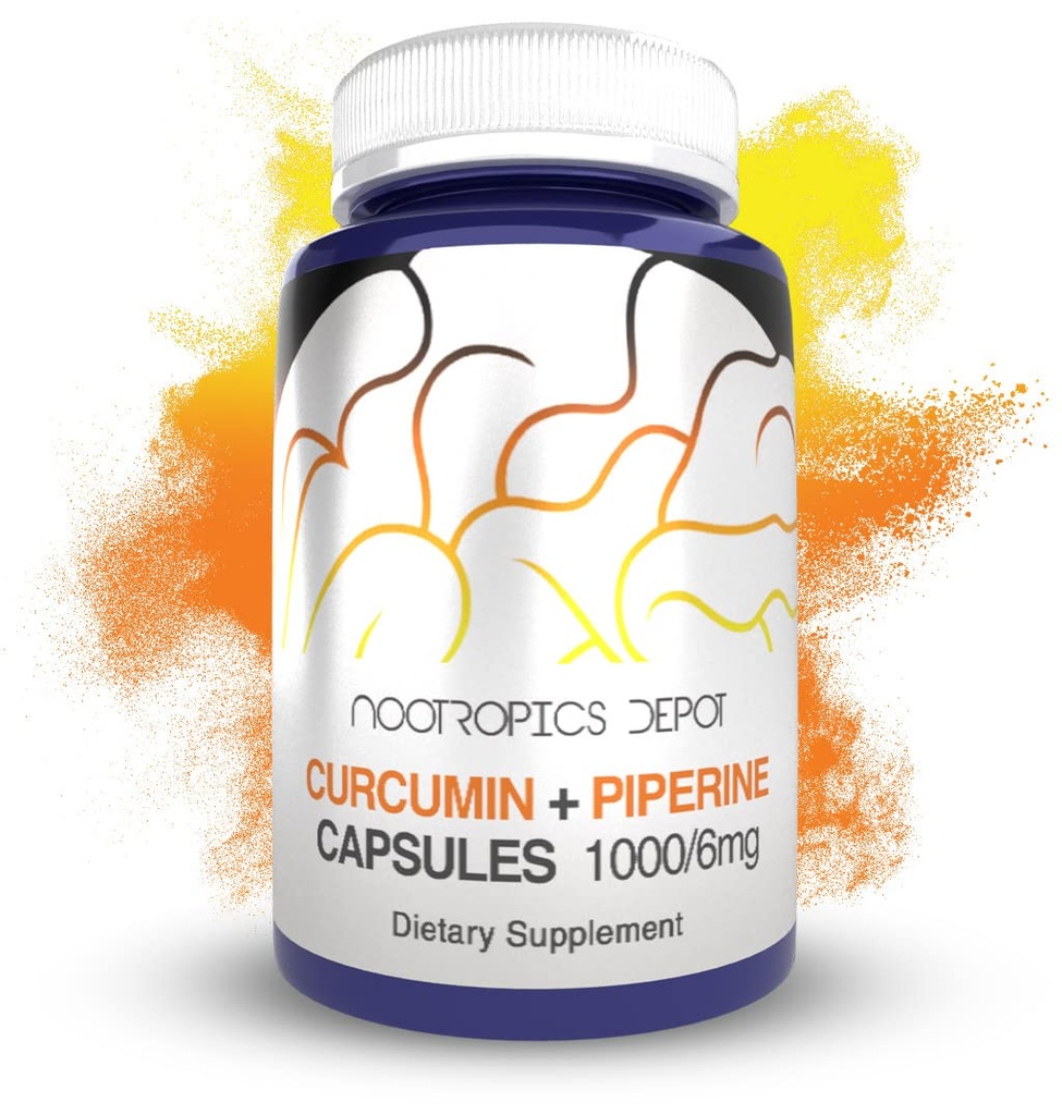 Nootropics Depot Curcumin + Piperine 캡슐 | 1000mg Curcumin + 6mg Piperine | 60 개