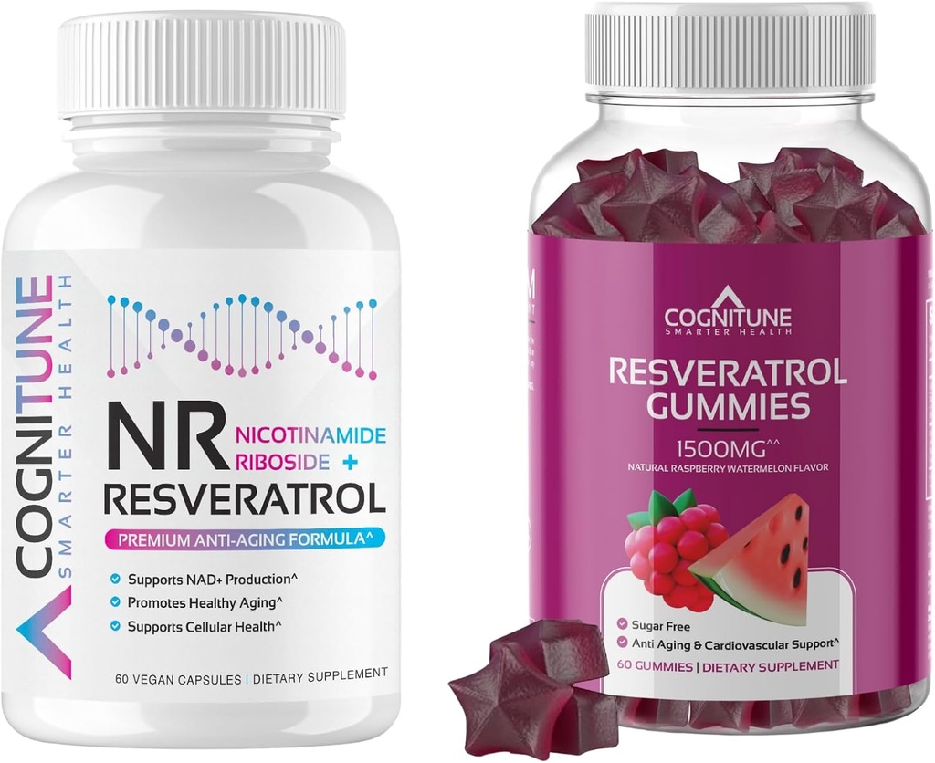 건강한 시효 보충교재 뭉치 - Nicotinamide Ribsoside Complex와 Resveratrol Gummies - 5-in-1 노화 방지 공식 플러스 Resveratrol Gummies