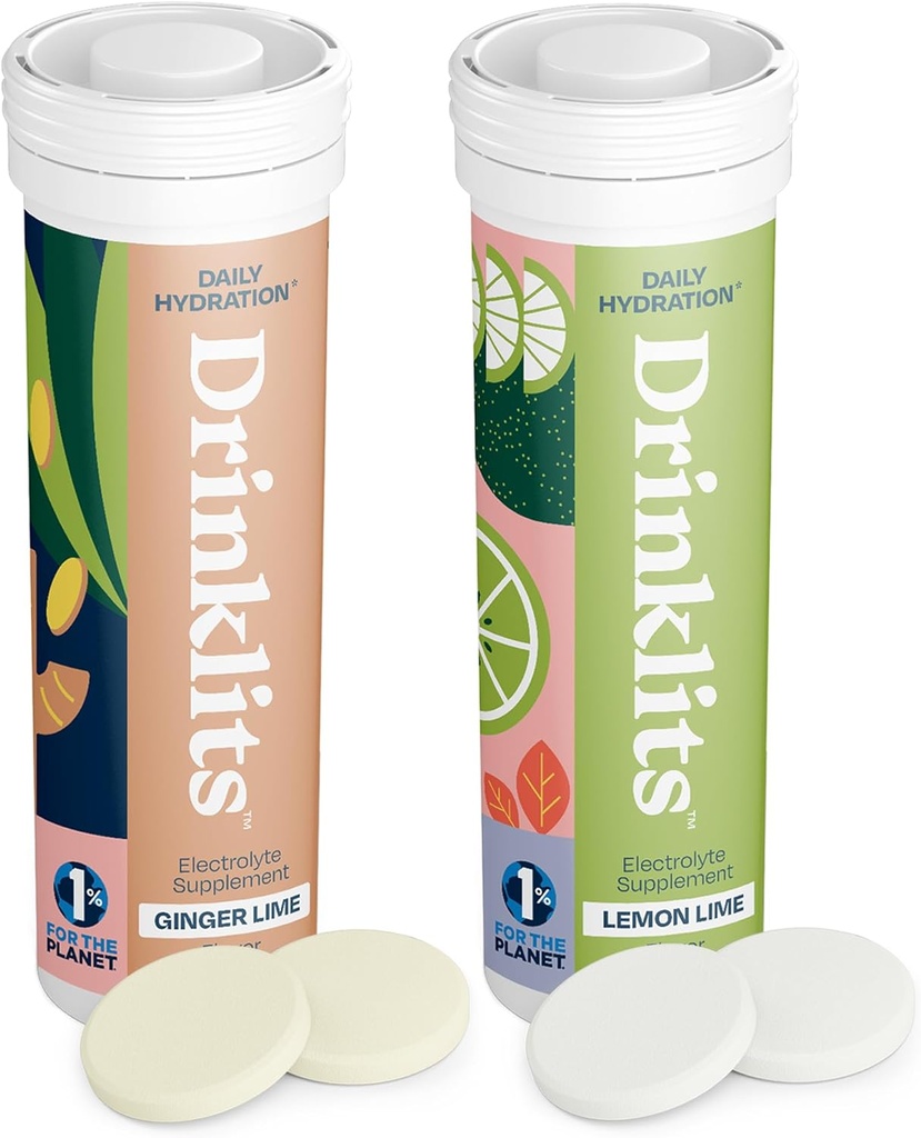 Drinklits Hydration Tablets - 전해질 및 비타민 | 생강-리임과 레몬-리임 - 2 팩 (20 인분)