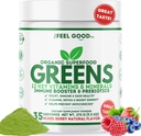 느낌 좋은 슈퍼 그린 분말 - 유기 녹색 주스, 밀 잔디 추가 설탕, Spirulina, Chlorella, Probiotics, 소화 효소, 산화 부자, 면역 부스트 녹색 Superfood, 35 SVG, 매일