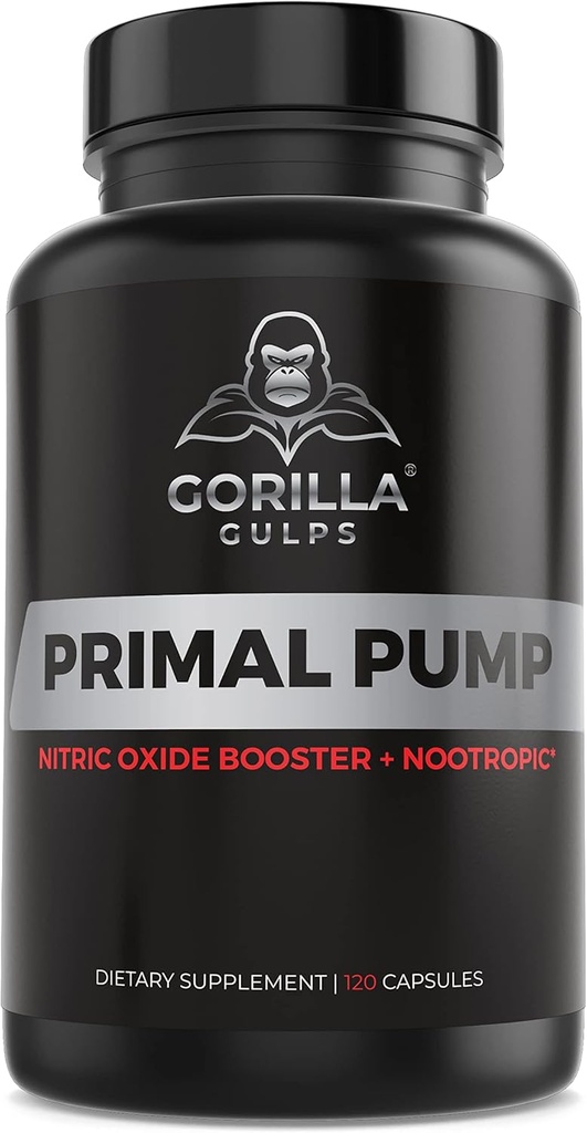 Gorilla Gulps - Primal 펌프 Nitric 산화물 보충교재 Nootropic 1500mg Nitrosigine L Arginine & 근육 성장을 위한 사탕 뿌리, 펌프, 혈액 교류, 에너지 & 초점 - 최대 힘 전 운동 N.O. 승압기