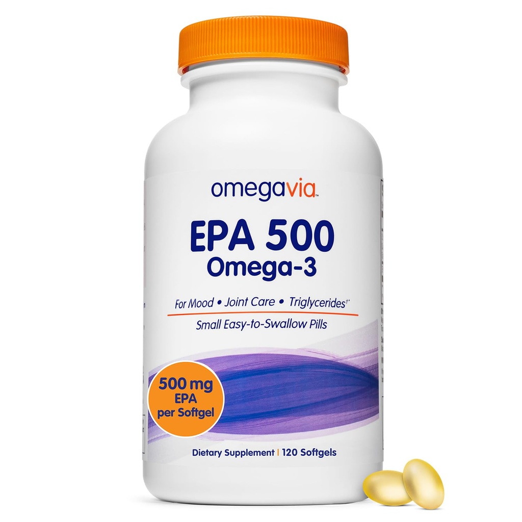 OmegaVia EPA 500의 순화된 Omega-3 물고기 기름 보충교재, Triglyceride 모양, Burpless 물고기 기름, 비 GMO, 글루텐 자유로운, IFOS 5-Star, 120 Softgels에 있는 500 mg EPA