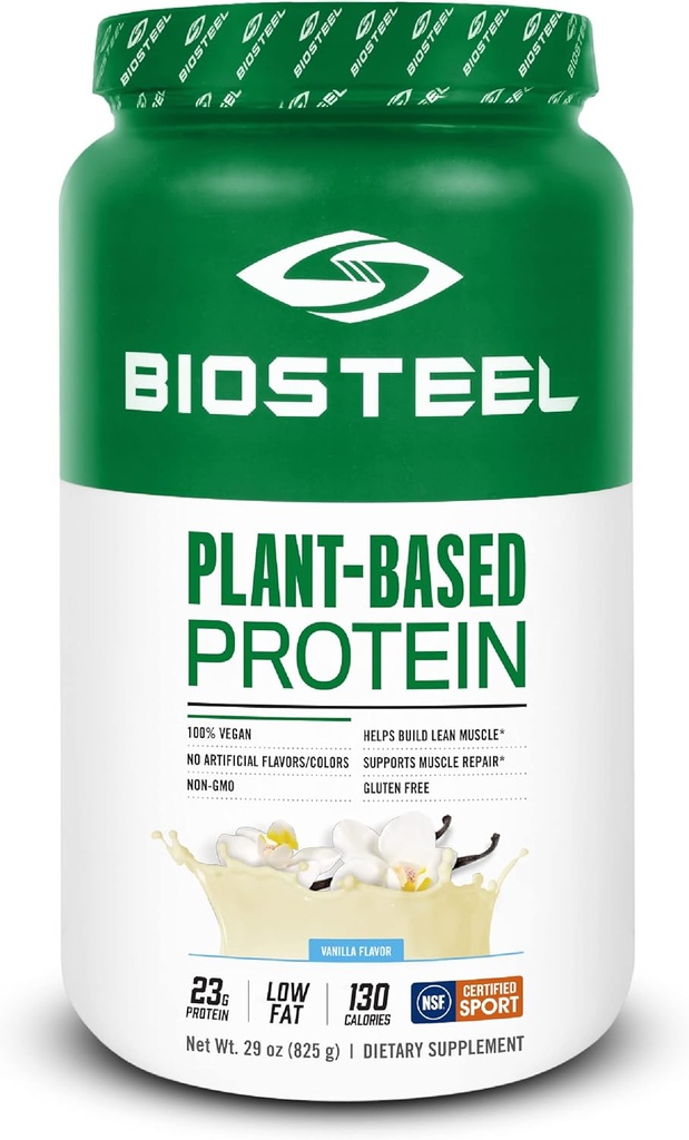 BioSteel Vegan Protein Powder - Vanilla, 스포츠 용 NSF, 1.8 파운드, 22g Protein, 25 서빙 - 브라운 쌀, 완두 및 호박 씨앗이있는 식물 기반 단백질 분말 - 프리미엄 식물 단백질 분말