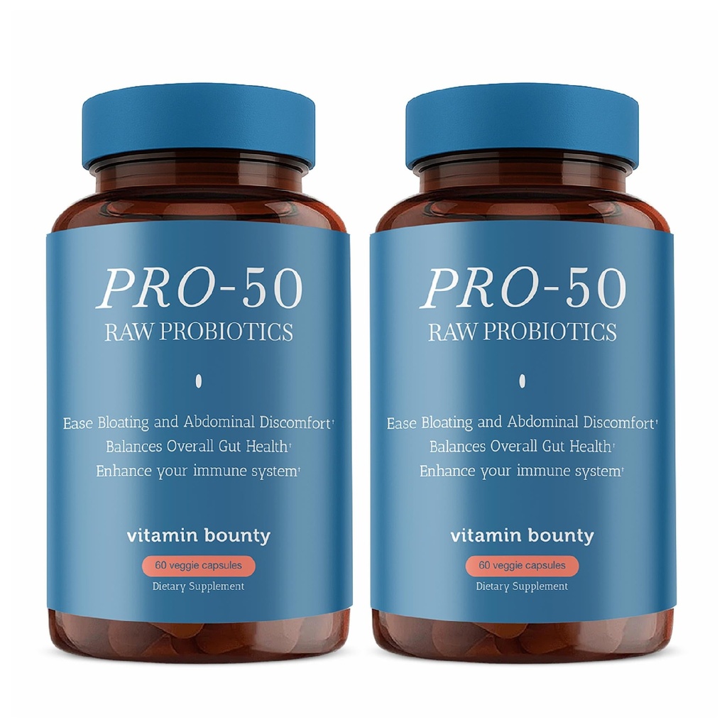 비타민 Bounty Pro-50 Probiotic 50 억 CFU - 남성 및 여성 + Prebiotics 13 스트레인 보충 - 소화 건강 및 Gut 지원 - Lactobacillus & Bifidobacterium - 지연 방출 캡슐, 2 팩