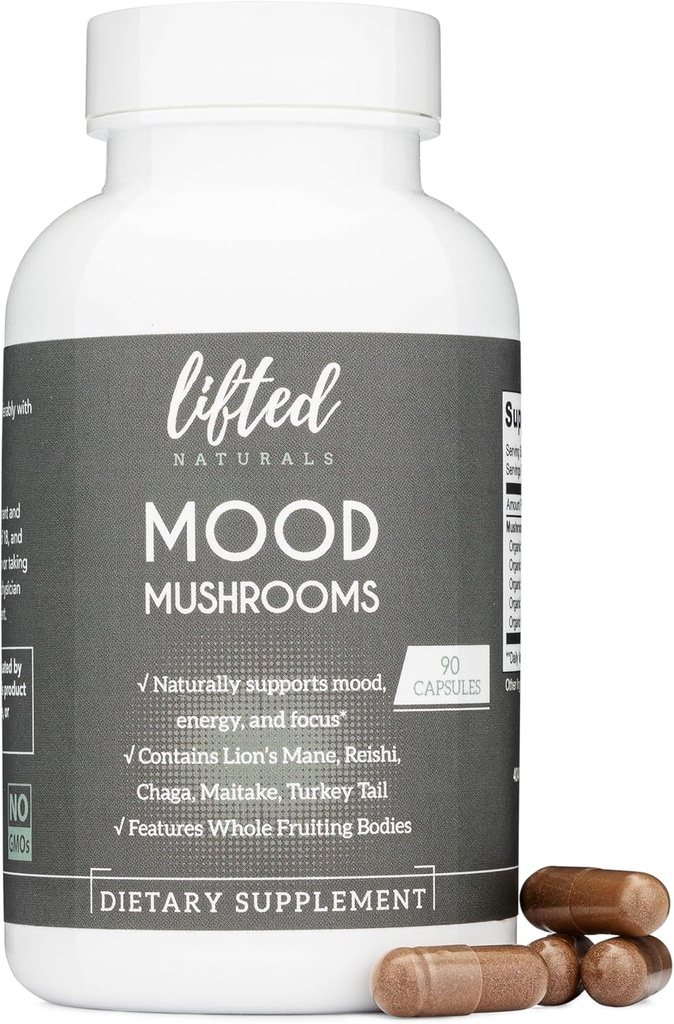 무드 버섯 - 리프트 버섯 보충 - 사자 Mane, Reishi, Chaga, 터키 꼬리, Maitake - 에너지, 초점, 구호