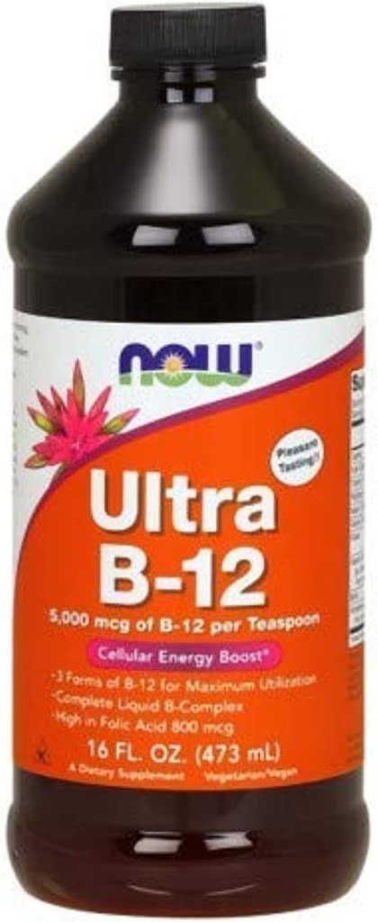 지금 식품 - 울트라 B-12 액체 셀룰러 에너지 부스트 5000 mcg. - 16 온스. (2 팩)