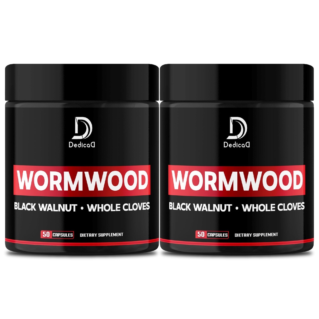 Wormwood 캡슐 - 12 허브 혼합 검정 호두, Cloves, Ginger, Turmeric, Cinnamon, Apple, Quassia - 2 팩 50 캡슐