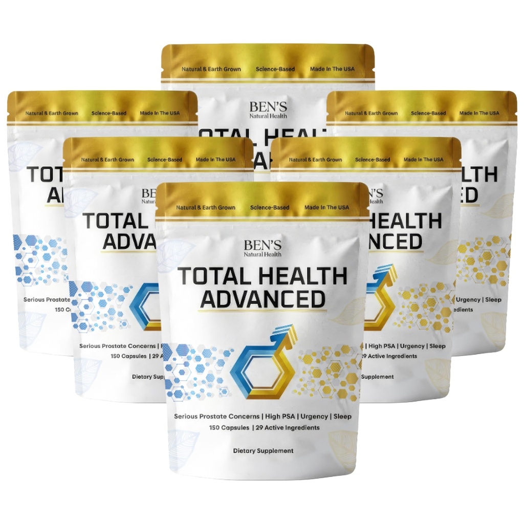 Ben's Natural Health Total Health Advanced, 29 성분 Beta-Sitosterol, 비타민 C, D, E, 아연, Pygeum, Turmeric, Holy Basil, 900 캡슐, 6 팩과 전립선 지원 보충
